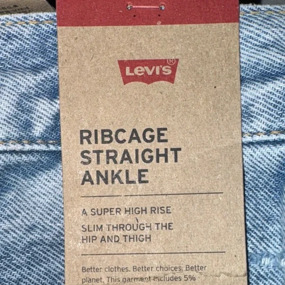 Levi's Ribcage Straight Ankle Ripped Denim Jeans in Light Blue, Size 25 X 27 NEW - Picture 15 of 16